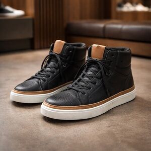 Crown Vintage Devassy Black Leather High Top Sneaker Boots Mens Size 11